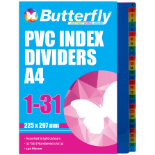 Butterfly A4 File Dividers PVC 140 Micron Numbered 1-31
