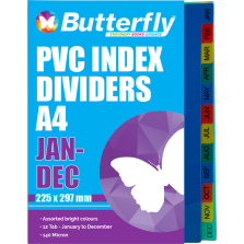 Butterfly A4 File Dividers PVC 140 Micron January - December