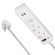 Switched 3 Way Surge Protected Multiplug With Dual USB Ports 0.5m- White