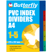 Butterfly A4 File Dividers PVC 140 Micron Numbered 1-5 Pack Of 5