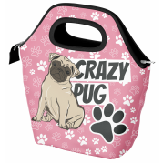 Butterfly Crazy Pug Butterfly Neoprene Picnic Lunch Bag For Pink