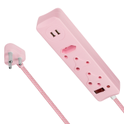 Switched 3 Way Surge Protected Multiplug With Dual USB Ports 3m- Pink
