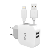 Snug 2 Port 3.4A Charger + MFI Cable - White