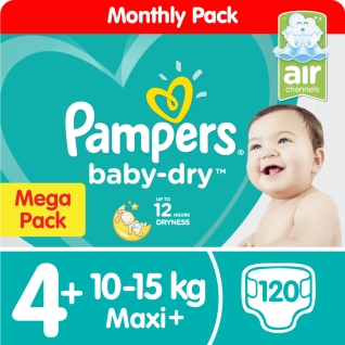 Pampers Baby Dry Size 4+ Maxi Plus (10-15kg) Mega Pack 120 Nappies