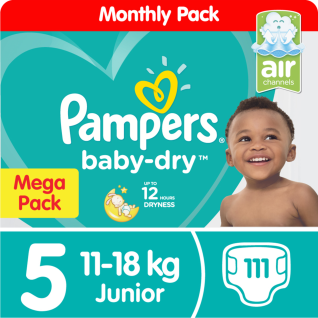 Pampers Baby Dry Size 5 Junior (11-18kg) Mega Pack 111 Nappies