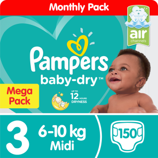 Pampers Baby Dry Size 3 Midi (6-10kg) Mega Pack 150 Nappies