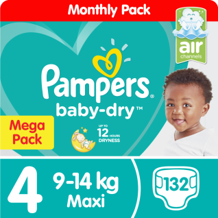Pampers Baby Dry Size 4 Maxi (9-14kg) Mega Pack 132 Nappies