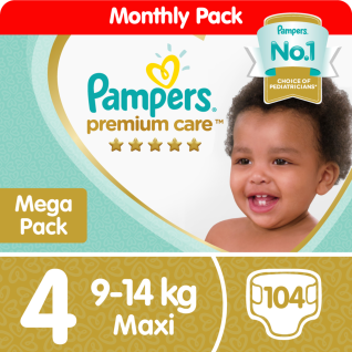 Pampers Premium Care Size 4 Maxi (9-14kg) Mega Pack 104 Nappies