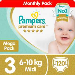 Pampers Premium Care Size 3 Midi (6-10kg) Mega Pack 120 Nappies