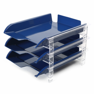 Bantex Vision Letter Tray with 3 Sliding Trays Blue