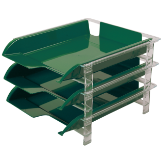 Bantex Vision Letter Tray with 3 Sliding Trays Green
