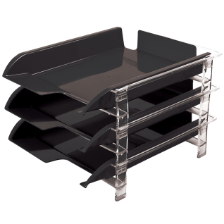 Bantex Vision Letter Tray with 3 Sliding Trays Black