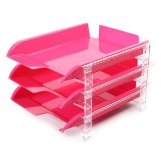 Bantex Vision Letter Tray with 3 Sliding Trays Pink