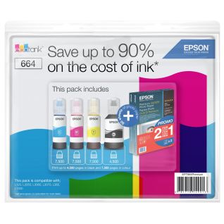 Epson T664 Ink Bundle - 4 Ink And Paper