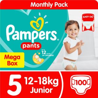 Pampers Pants Size 5 Junior (12-18kg) Mega Box 100 Nappies