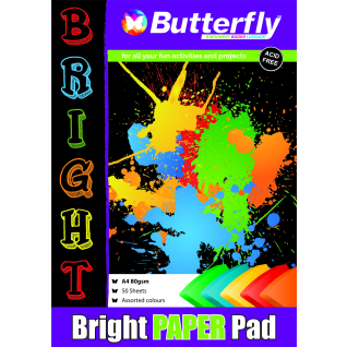 Butterfly Paper Pad - A4 Bright Assorted Paper 50 Sheets