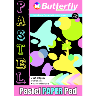 Butterfly Paper Pad - A4 Pastel Assorted Paper 50 Sheets