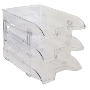 Bantex Vision Letter Tray with 3 Sliding Trays Clear