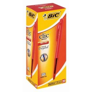 BIC Clic Medium Ballpoint Pens Red Box Of 20