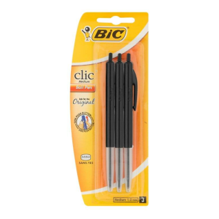 BIC Clic Medium Ballpoint Pens Black Pack Of 3