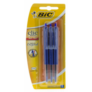 BIC Clic Medium Ballpoint Pens Blue Pack Of 3