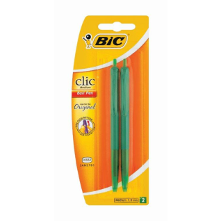 BIC Clic Medium Ballpoint Pens Green Pack Of 2