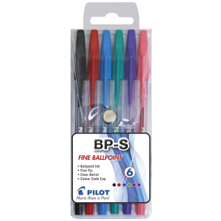 Pilot BP-S Ballpoint Fine Point Pens Wallet Of 6
