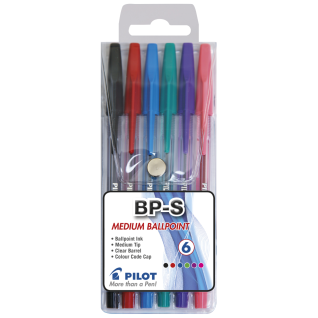 Pilot BP-S Ballpoint Medium Point Pens Wallet Of 6