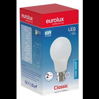 Eurolux LED A60 6w B22 Base Cool White