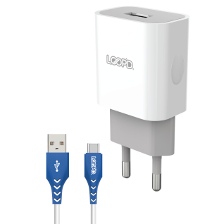LOOPD 1 Port 2.1A Wall Charger With Type C Cable White
