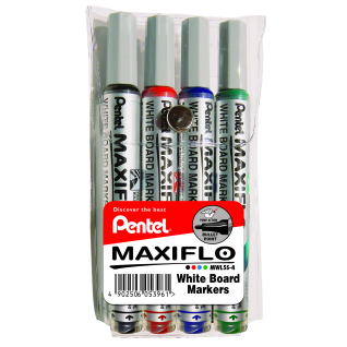 Pentel Maxiflo Whiteboard Markers 4MM Nib - Wallet of 4 MWL5S4