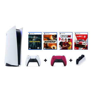 PlayStation 5 With Additional Red DualShock 5, Charging Station And 4 Games