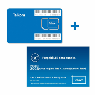Telkom LTE Sim with 10GB Anytime and 10GB Night Time Data Once Off