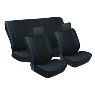Monaco 6 Piece Car Seat Cover - Black/Blue